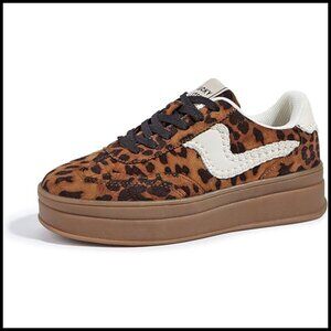 Platform Sneakers Thick Sole Suede Faux Leather Walking Shoes Low Top